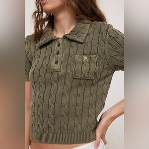 NWT FREE PEOPLE POCKET POLO SWEATER TOP SEAWEED